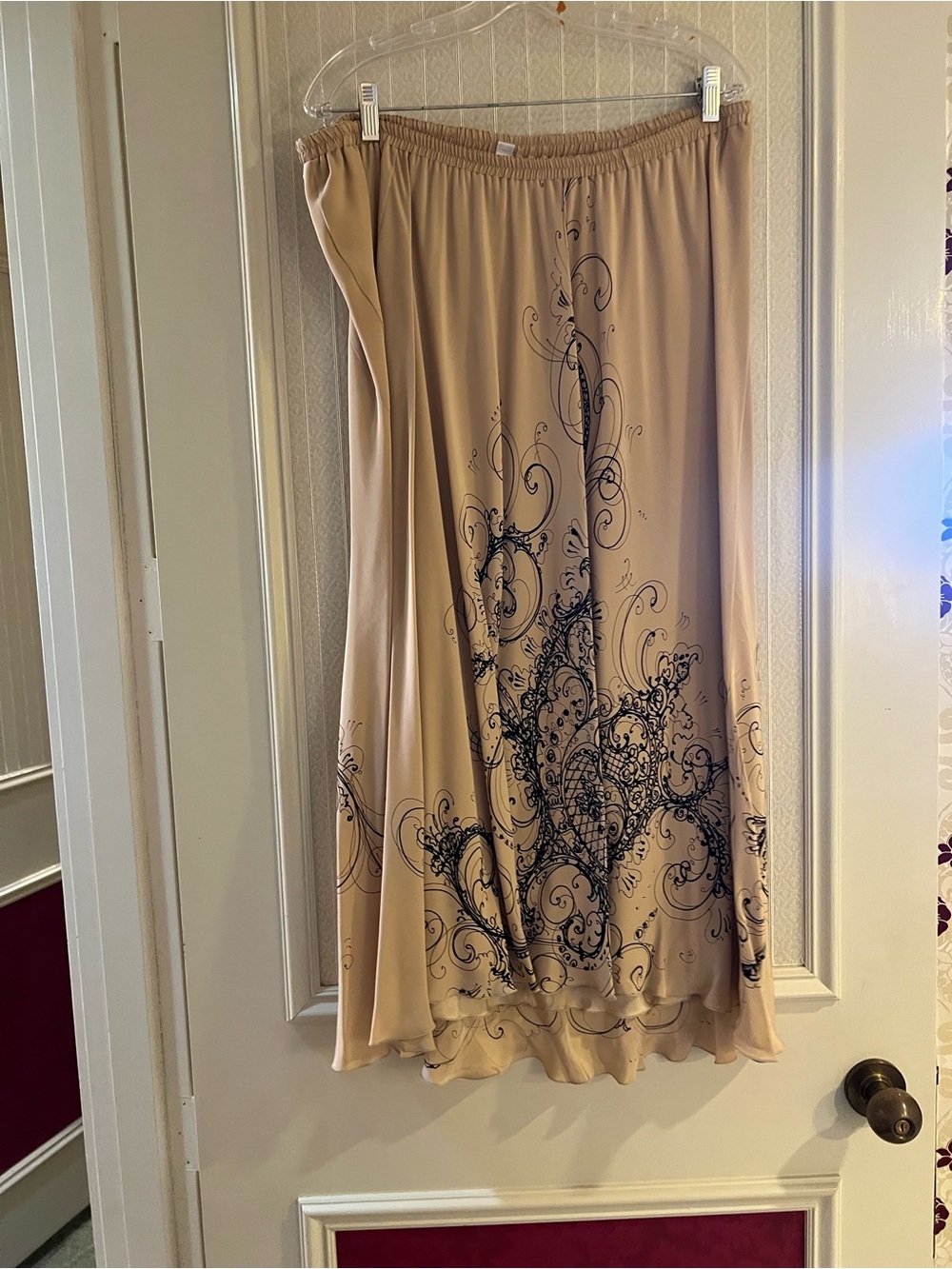 Yolanda Couture Beige Maxi Skirt with Black Floral Scroll Print with Matching